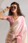 Elegant Blush Pink Ombre Satin Saree with Sequin Border LF