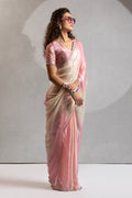 Elegant Blush Pink Ombre Satin Saree with Sequin Border LF