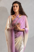 Lavender & Cream Satin Saree with Fancy Work Border LF