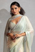 Pista Green & Cream Satin Saree with Fancy Work Border LF