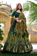 Emerald Green & Olive Printed Saree with Contrast Pallu PR