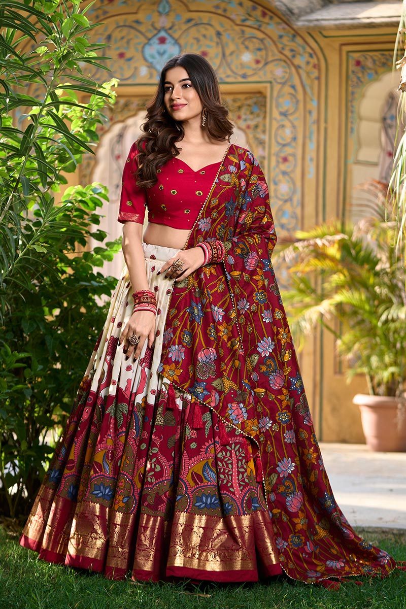 Multi Colour Wedding Half Saree with Golden Embroidery – Partywear Look RTI