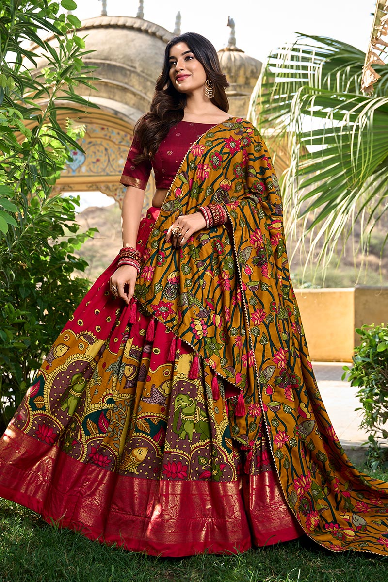 Stunning Maroon Half Saree with Golden Border | Bridal & Partywear Saree UK RTI