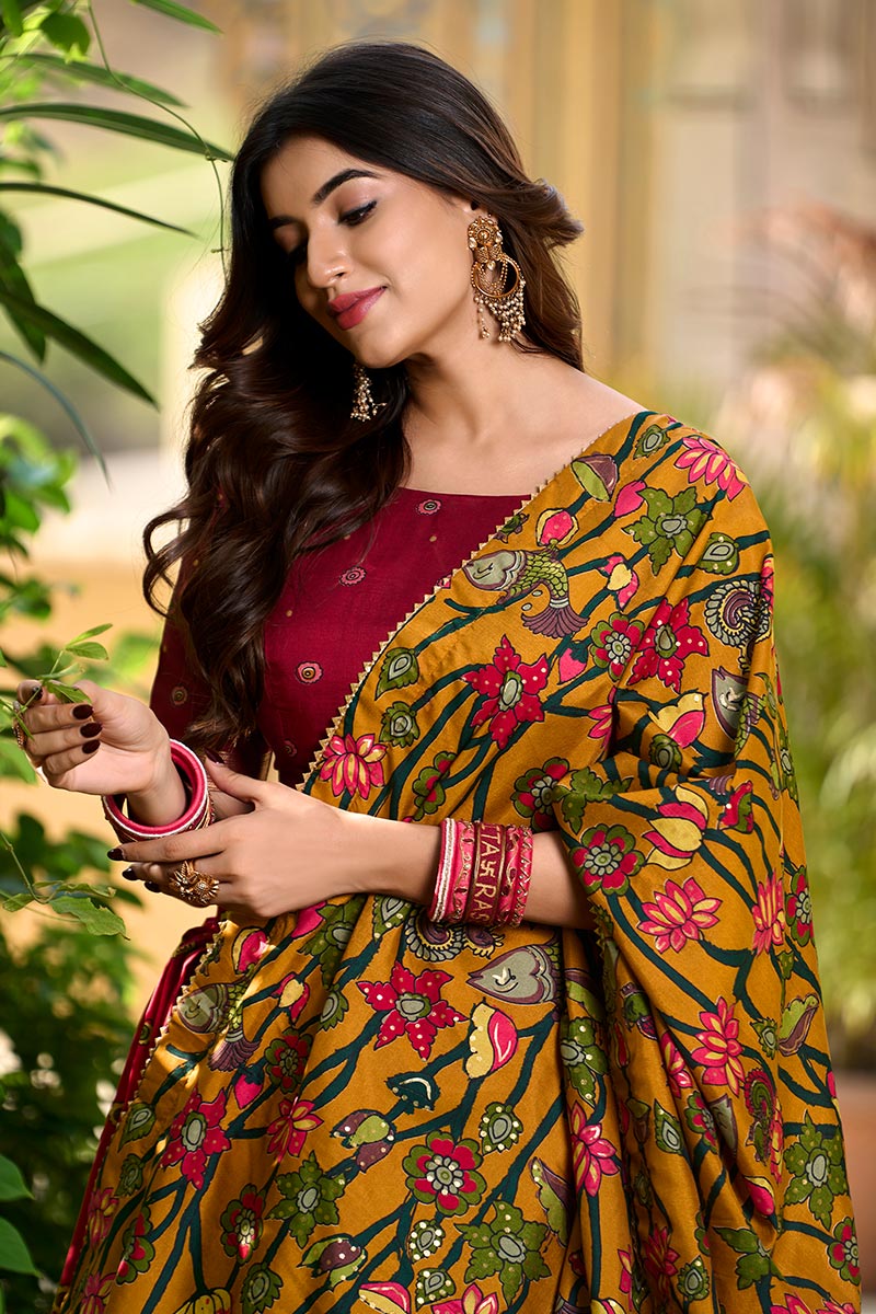 Stunning Maroon Half Saree with Golden Border | Bridal & Partywear Saree UK RTI