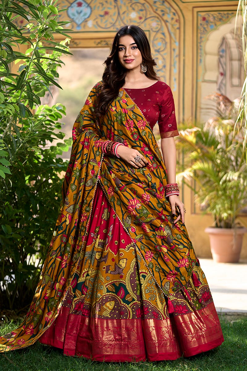 Stunning Maroon Half Saree with Golden Border | Bridal & Partywear Saree UK RTI