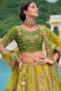 Yellow & Mehendi Green Embroidered Bridal Grand Lehenga Set RTI