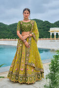Yellow & Mehendi Green Embroidered Bridal Grand Lehenga Set RTI