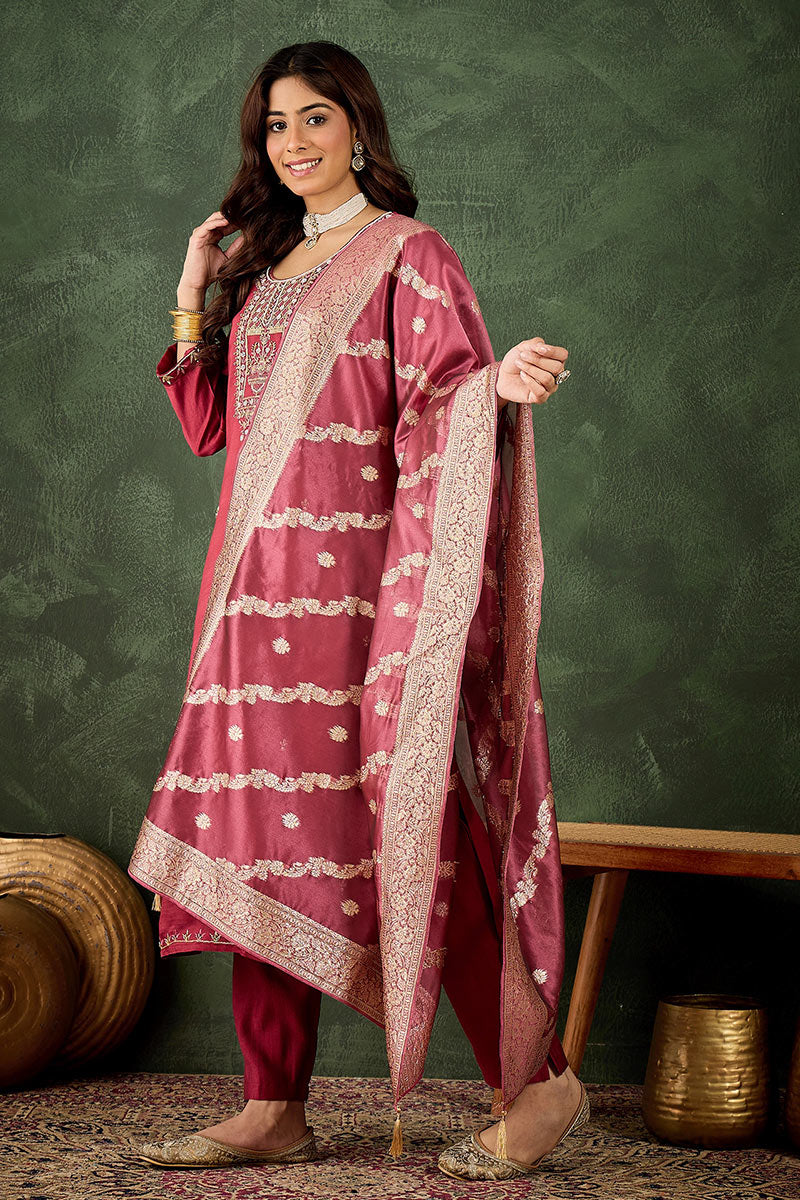 Elegant Pink Salwar suit with Golden Detailing Zari Work Dupatta RTI