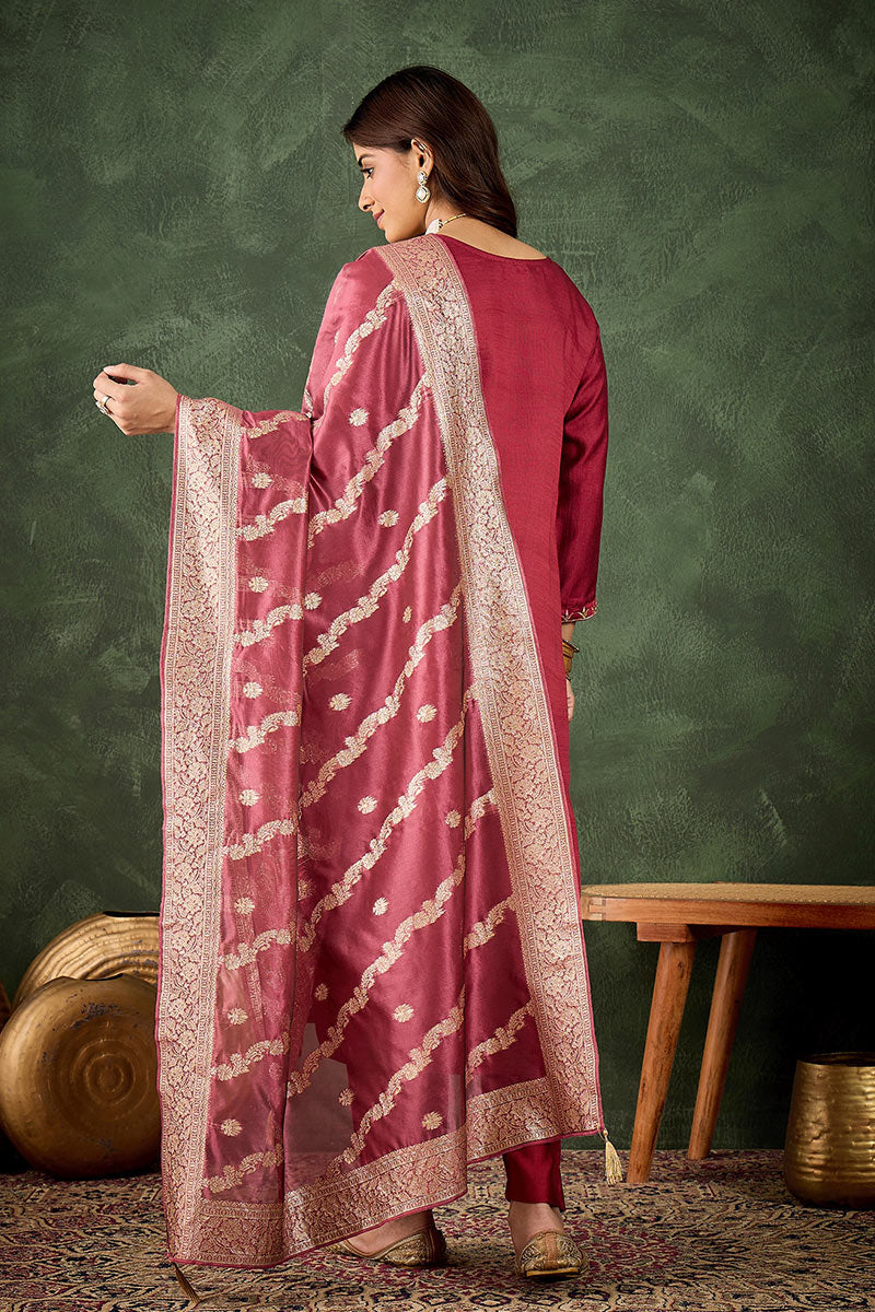 Elegant Pink Salwar suit with Golden Detailing Zari Work Dupatta RTI