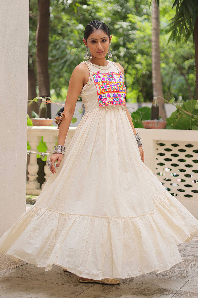 Ivory Halter Maxi Dress with Vibrant Embroidered Bodice RTI