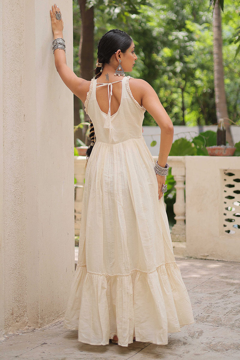 Ivory Halter Maxi Dress with Vibrant Embroidered Bodice RTI