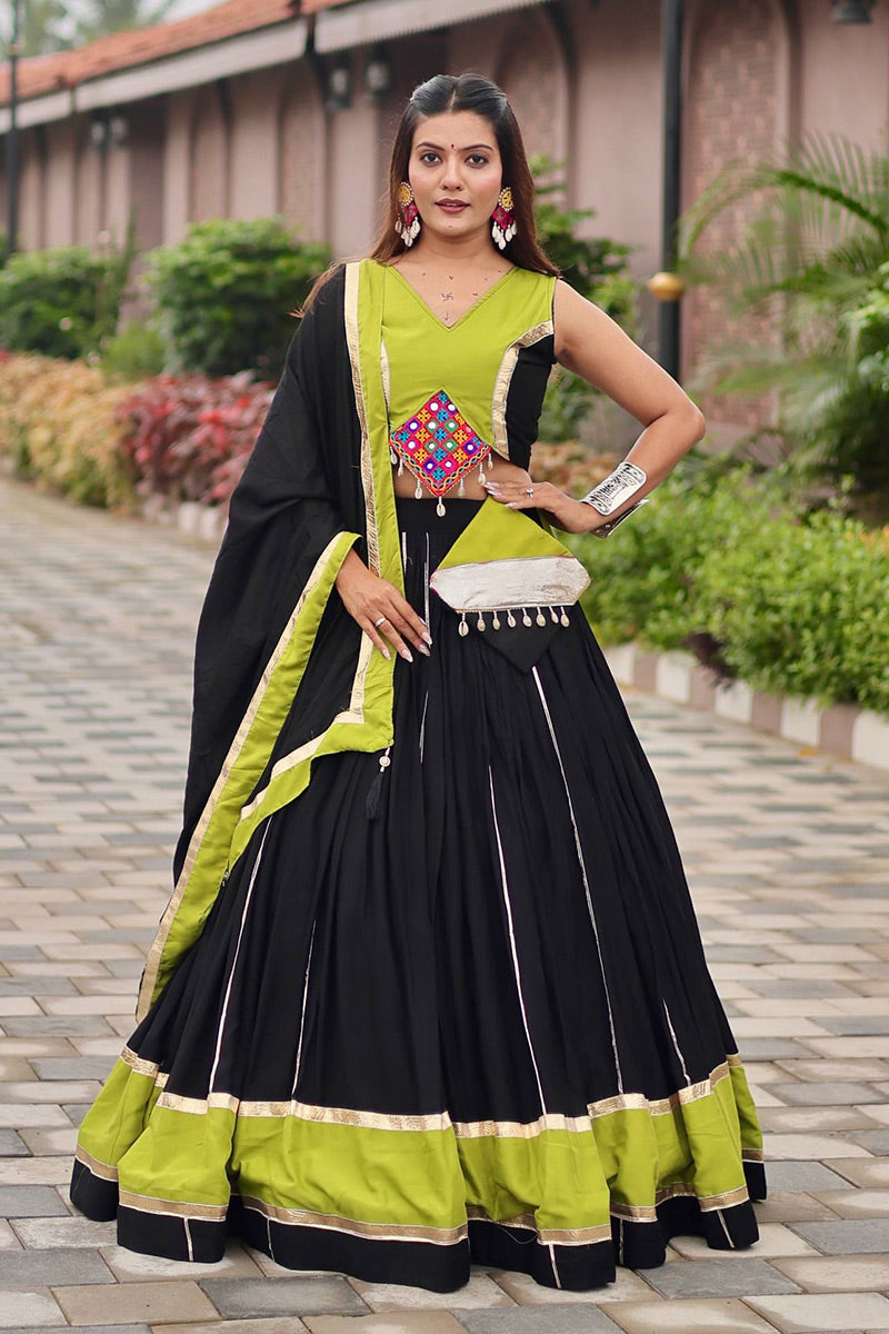 Black & Lime Green Embroidered Lehenga Choli Set – Navratri Special RTI