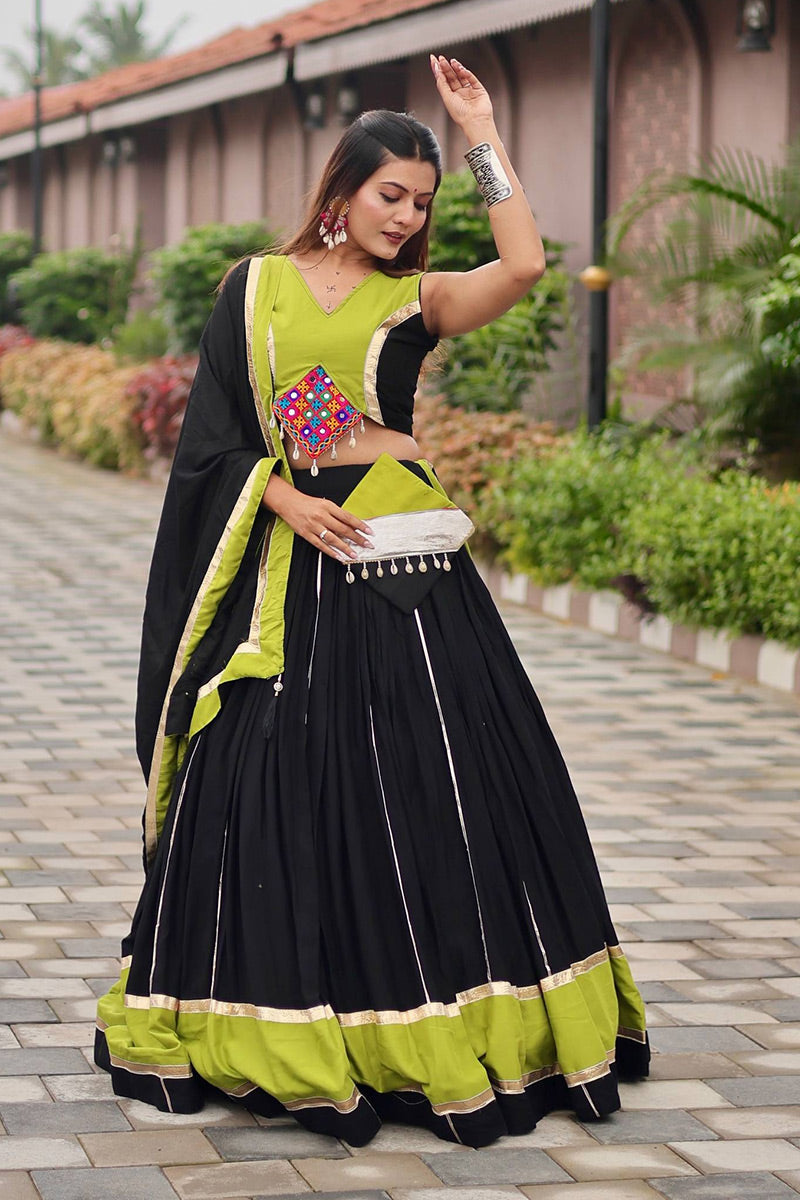 Black & Lime Green Embroidered Lehenga Choli Set – Navratri Special RTI