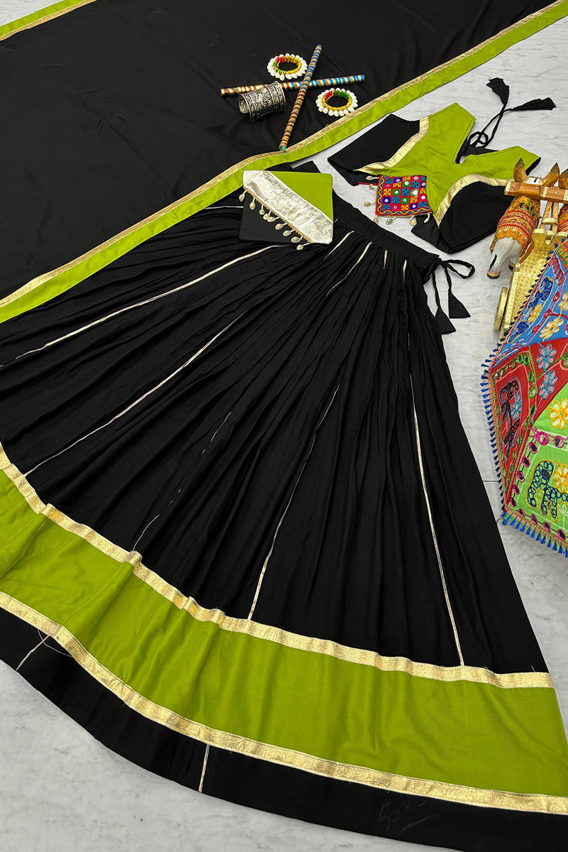 Black & Lime Green Embroidered Lehenga Choli Set – Navratri Special RTI
