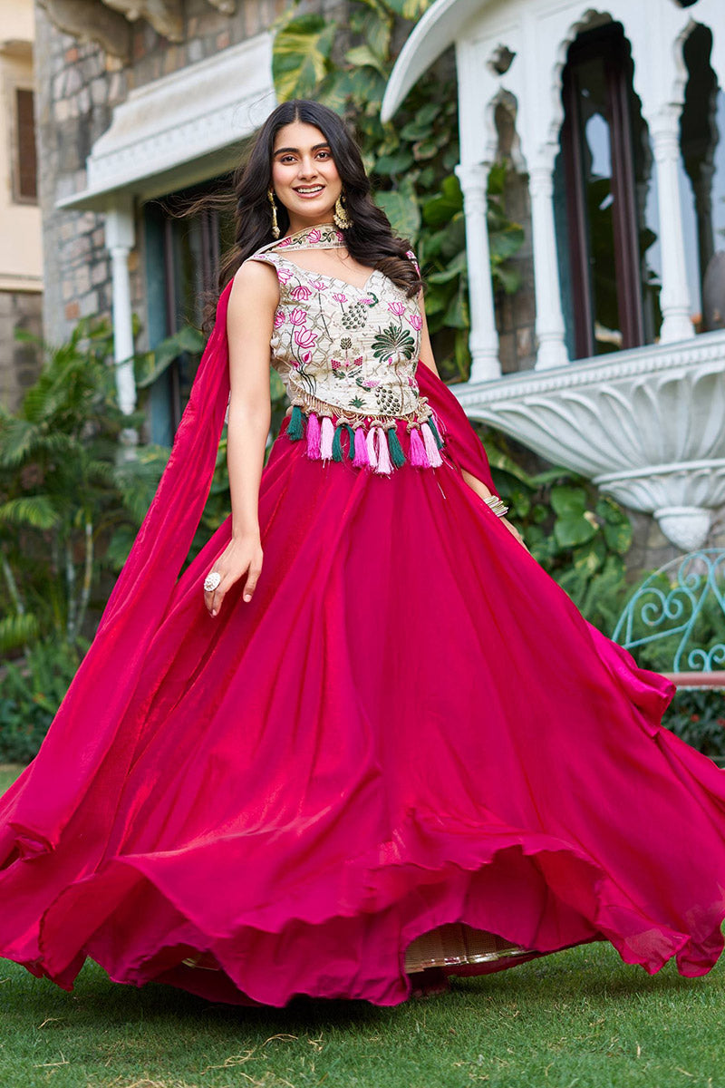 Off White Pure Simar Tissue silk Lehenga Choli for Navratri Festival RTI