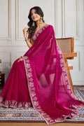 Rani Pink Fendy Chiffon silk Embroidered Function wear Saree RTI