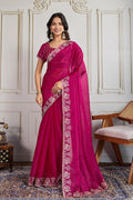 Rani Pink Fendy Chiffon silk Embroidered Function wear Saree RTI
