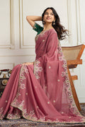 Pink Star Georgette Embroidered Function wear Saree RTI