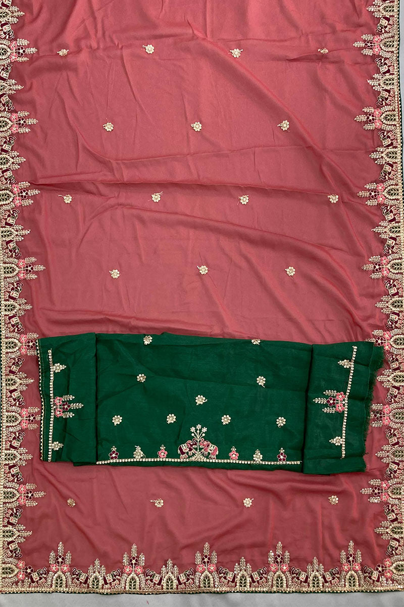 Pink Star Georgette Embroidered Function wear Saree RTI