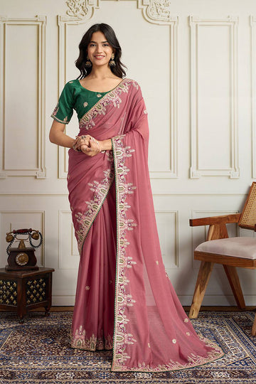 Pink Star Georgette Embroidered Function wear Saree RTI