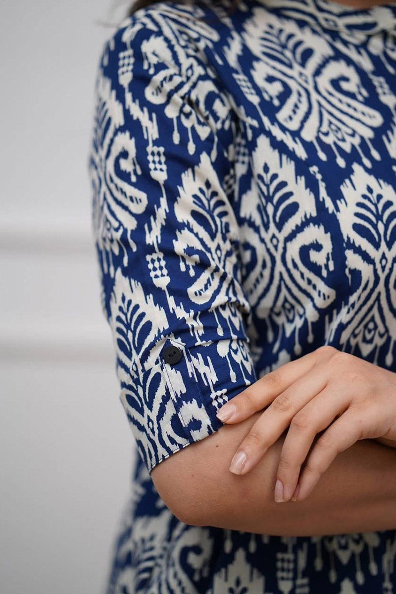 Navy Blue Ikat Print Cotton Kurta Set with Pants – Ethnic Chic PR