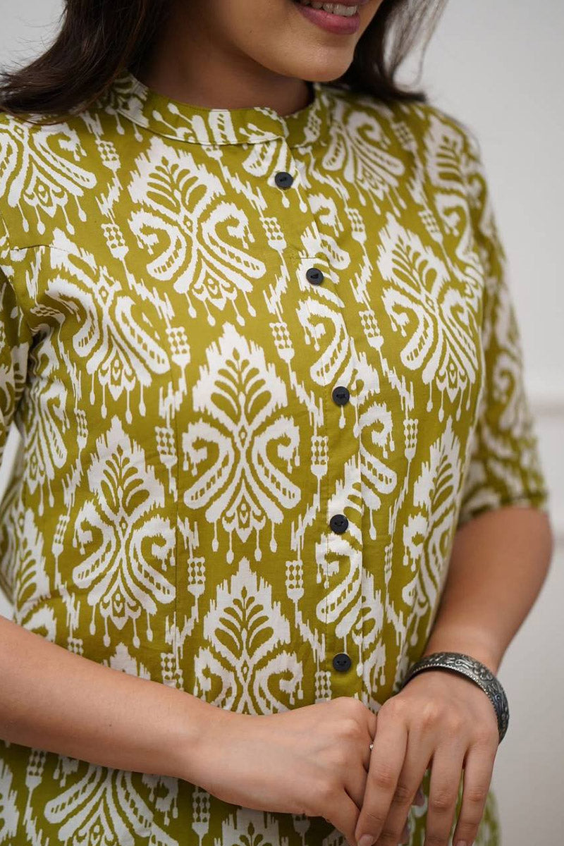 Green Ikat Print Cotton Kurta Set with Pants – Ethnic Chic RTI