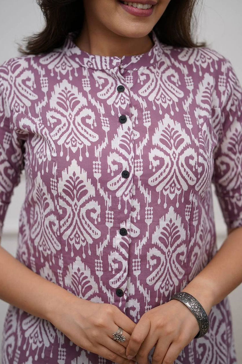 Lavender Ikat Print Cotton Kurta Set with Pants – Ethnic Chic RTI