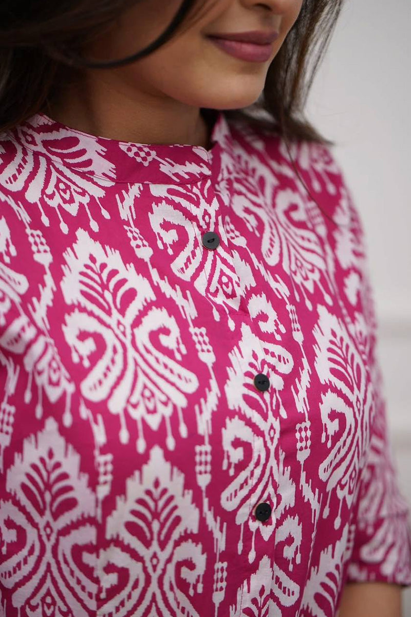 Pink Ikat Print Cotton Kurta Set with Pants – Ethnic Chic RTI