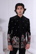 Midnight Majesty Black Velvet Embroidered Men's Jacket RTI