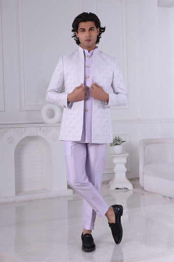 Purple Jacquard Sequence Embroidery Men's Indo Western Suit RTI
