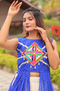 Navratri Special Mirrorwork Cream & Blue Tiered Lehenga Set RTI