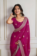 Pink Embroidered Silk Saree with Matching Blouse – Elegant Designer Drapes RTI