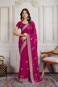 Pink Embroidered Silk Saree with Matching Blouse – Elegant Designer Drapes RTI