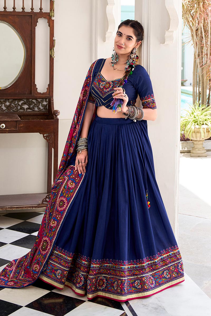 Navy Blue Embroidered Lehenga Choli with Floral Dupatta RTI