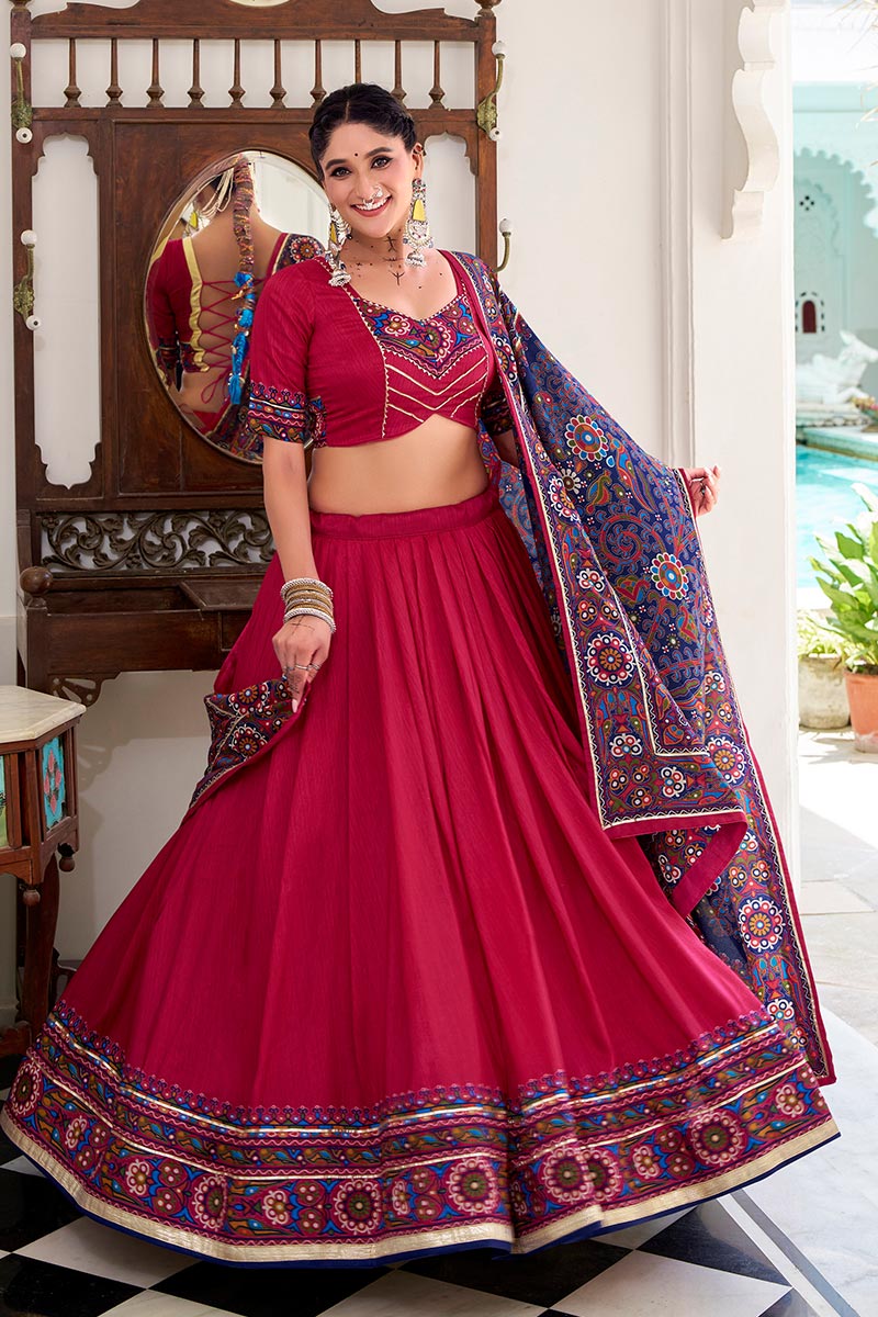 Pink Embroidered Lehenga Choli with Floral Dupatta RTI