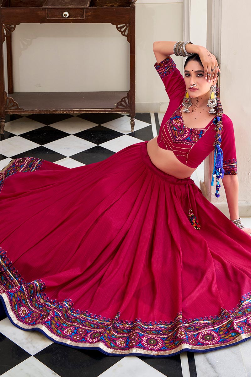 Pink Embroidered Lehenga Choli with Floral Dupatta RTI