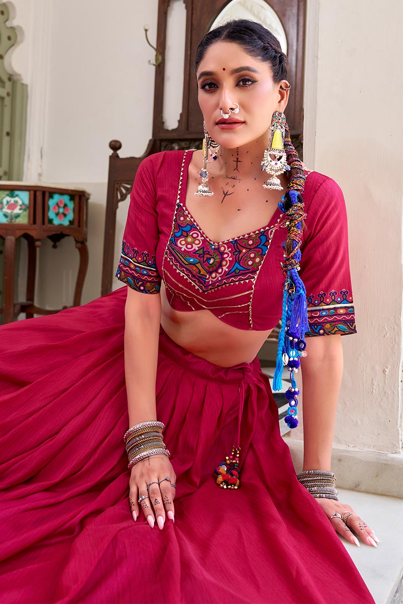 Pink Embroidered Lehenga Choli with Floral Dupatta RTI