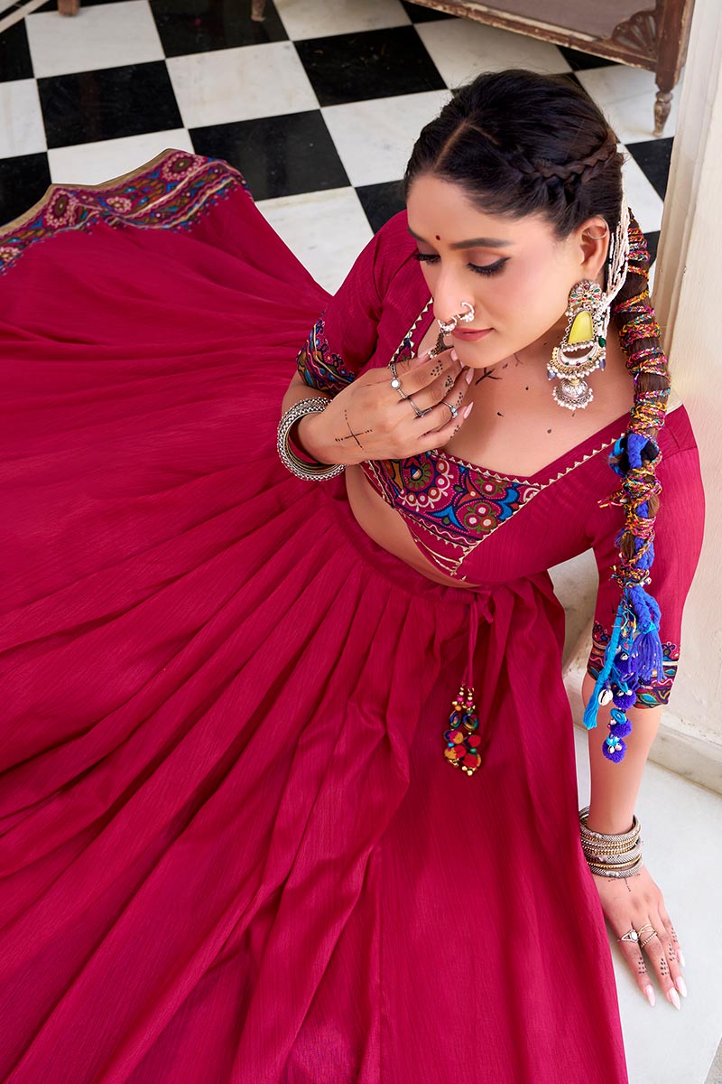 Pink Embroidered Lehenga Choli with Floral Dupatta RTI
