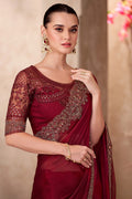 Elegant Burgundy Embroidered Party-Ready Saree RTI