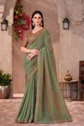 Sea Green Georgette Burgundy Embroidered Party wear Saree RTI