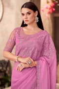 Pink Chiffon Georgette Embroidered Party wear Saree RTI