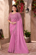 Pink Chiffon Georgette Embroidered Party wear Saree RTI