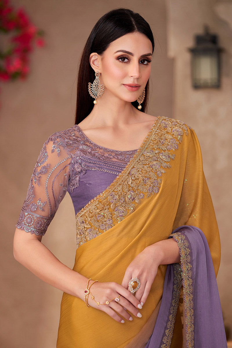 Multi Colour Chiffon Embroidered Party wear Saree RTI
