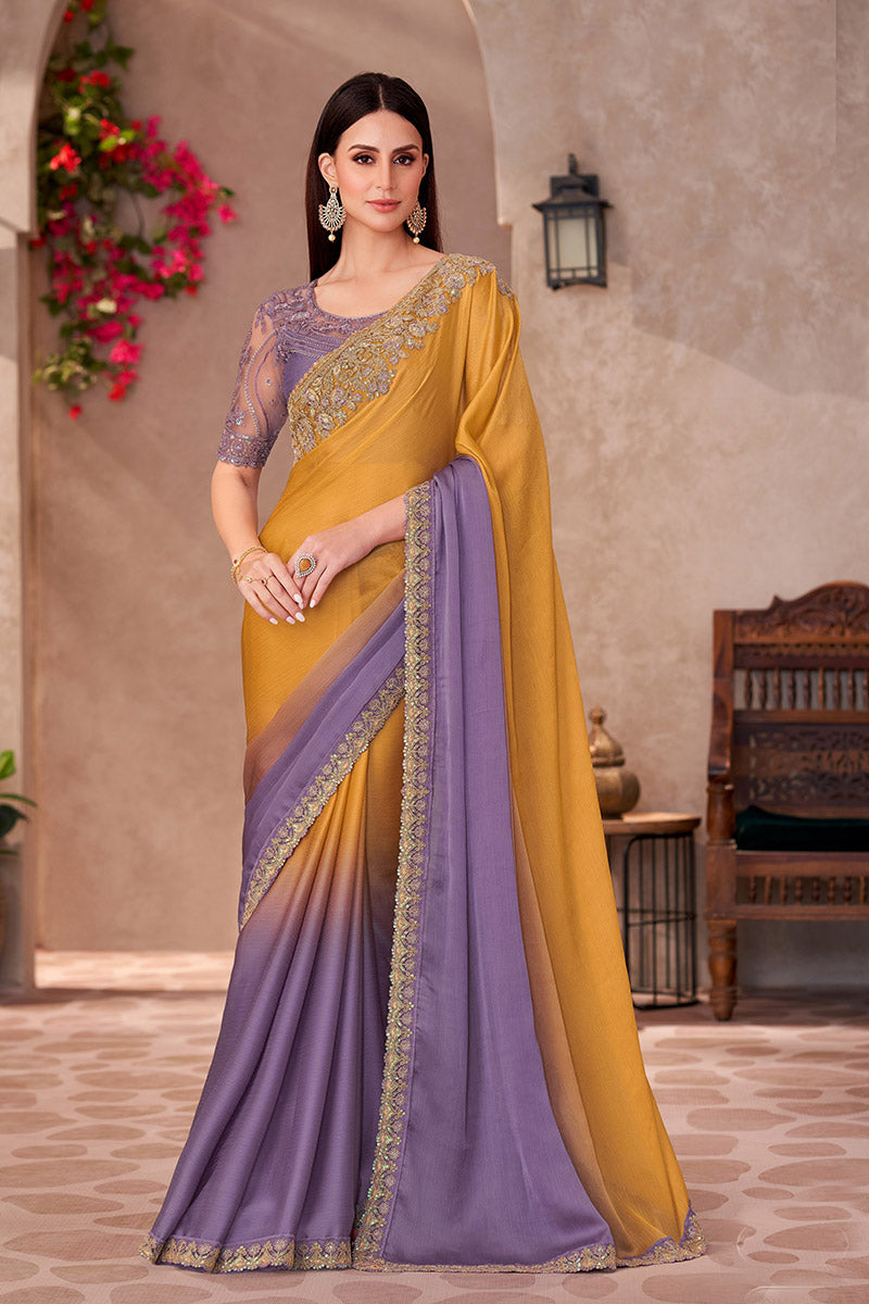 Multi Colour Chiffon Embroidered Party wear Saree RTI