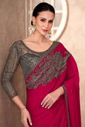 Maroon Pure Chiffon Sequins Embroidered Party wear Saree RTI