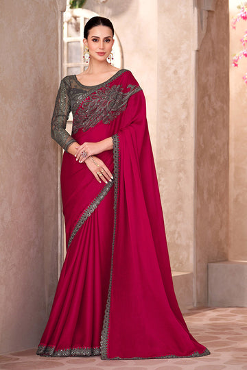 Maroon Pure Chiffon Sequins Embroidered Party wear Saree RTI