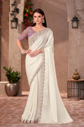 White Georgette Sequins Embroidered Function wear Saree RTI