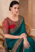 Dark Teal Chiffon Sequins Embroidered Function wear Saree RTI