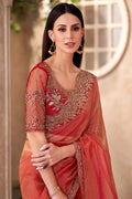 Rust Tissue Silk Crepe Sequins Embroidered Function wear Saree RTI