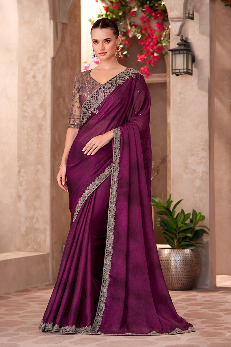 Pink Georgette Sequins Embroidered Function wear Saree RTI
